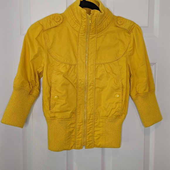 Juniors forever 21 mustard moto 3/4 sleeve faux leather jacket size small - Picture 1 of 10